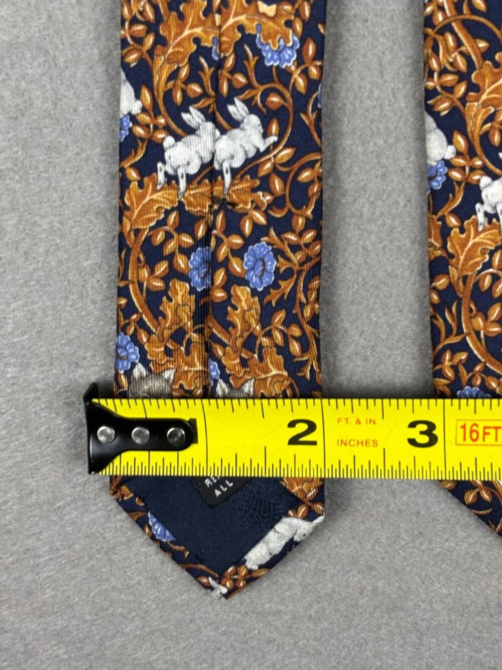 Kieselstein-Cord Fox Rabbit Woodland Silk Tie Made Italy Navy 3.5" Luxury - Picture 9 of 10